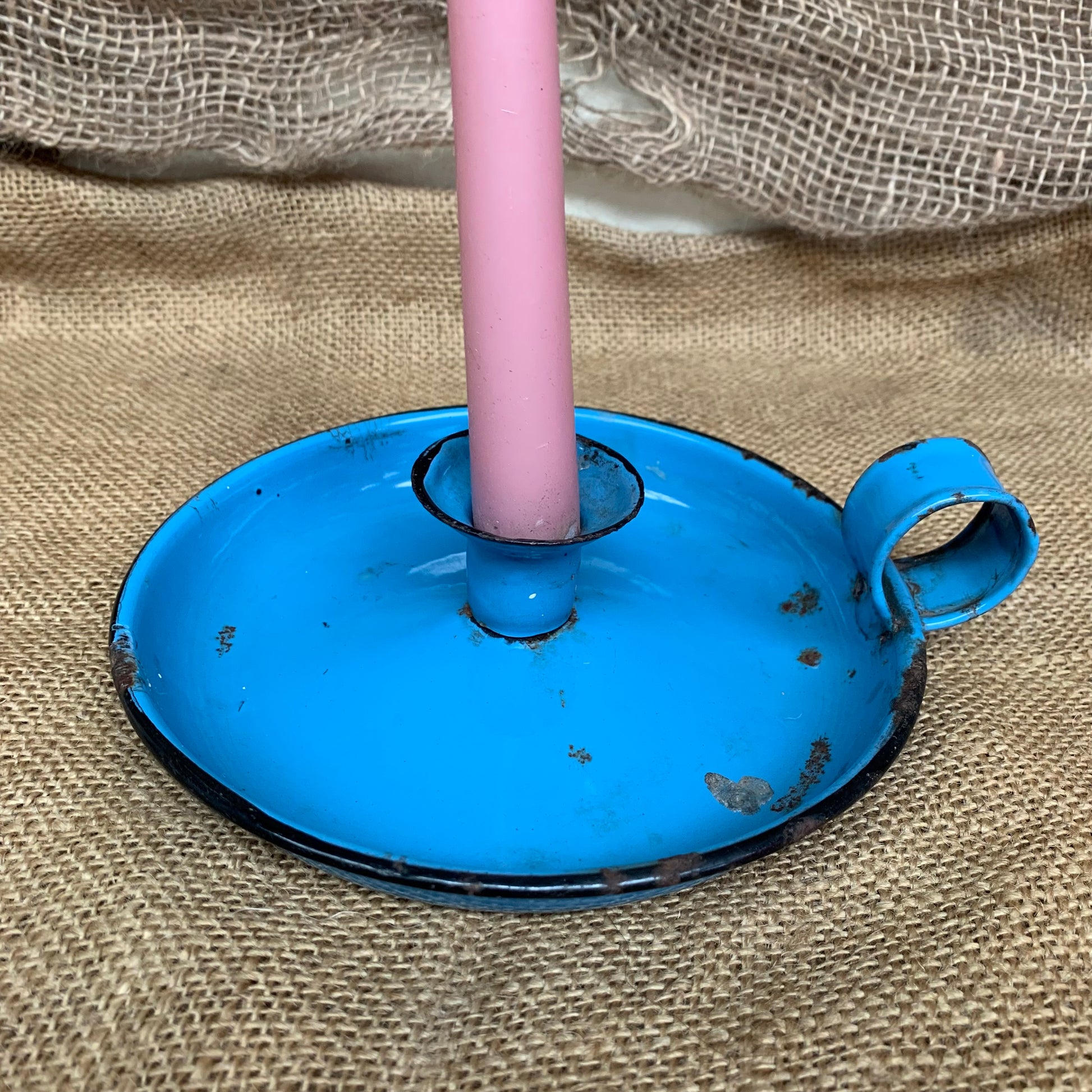 Blue Enamel Candle Stick Holder