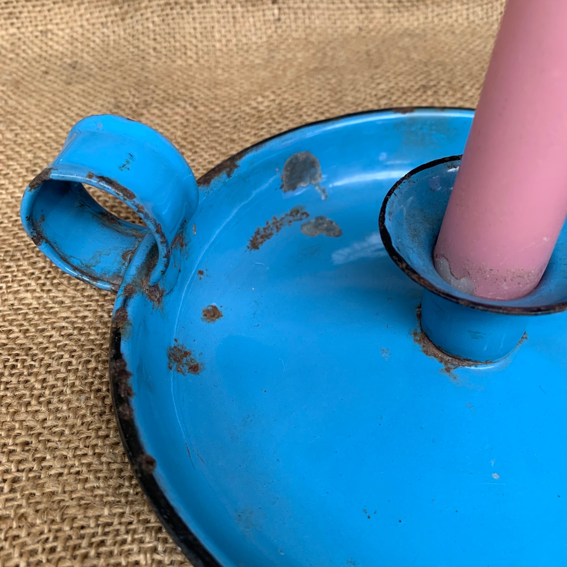 Blue Enamel Candle Stick Holder