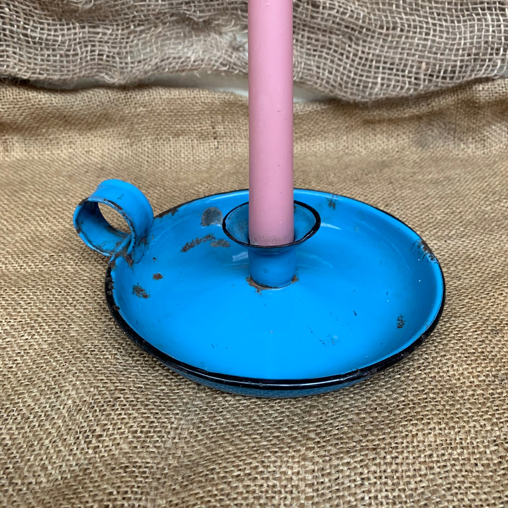Blue Enamel Candle Stick Holder