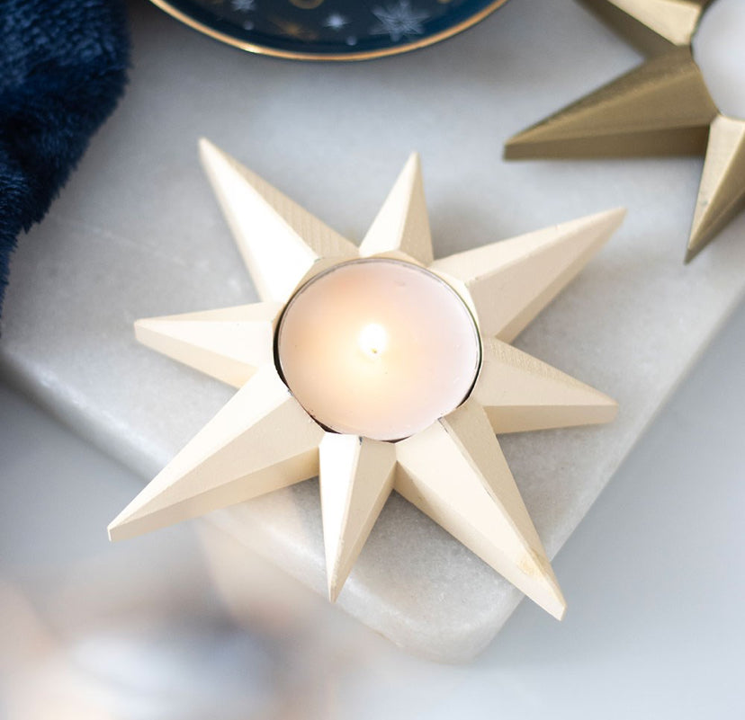 Cream Star Resin Tealight Holder (inc tealight)