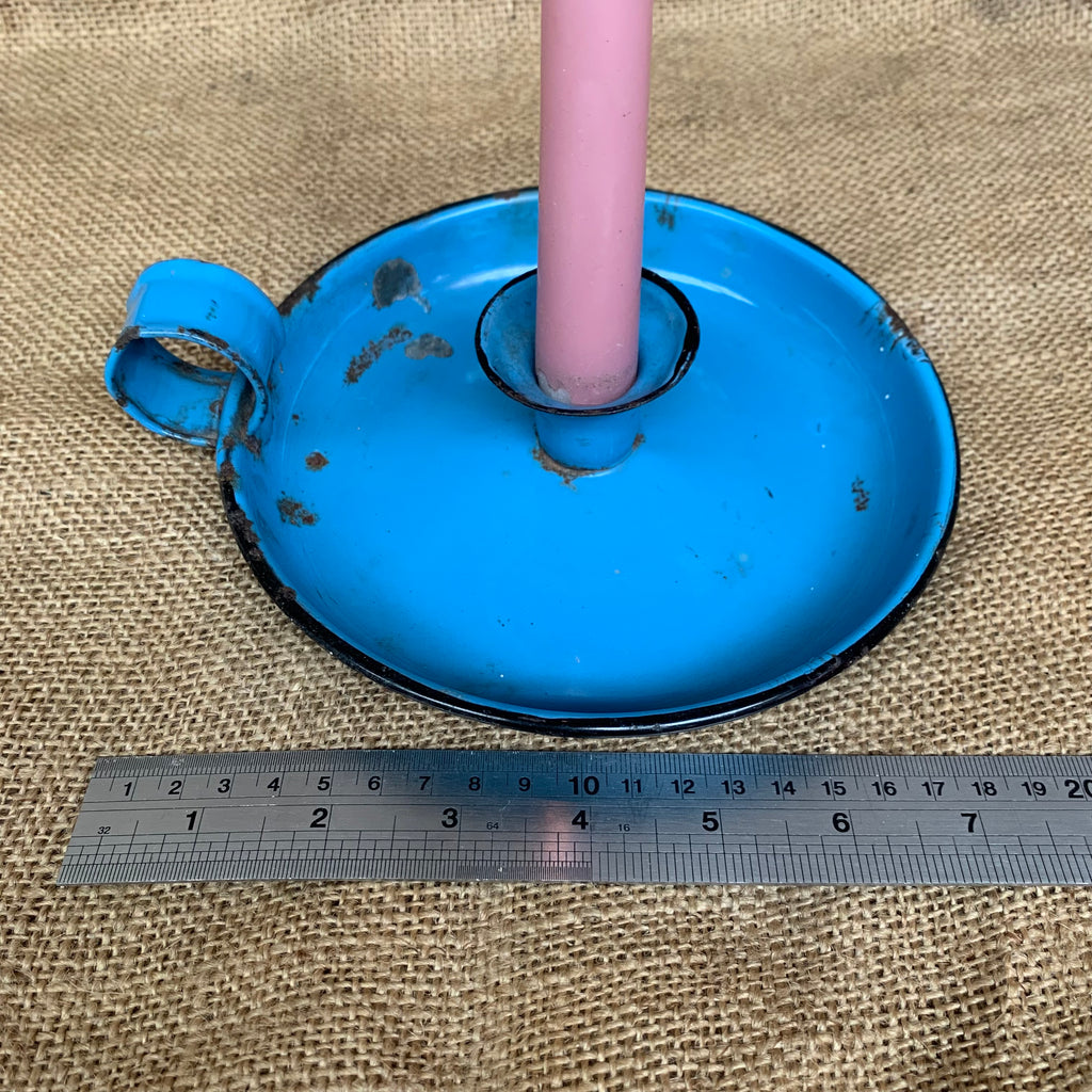 Blue Enamel Candle Stick Holder