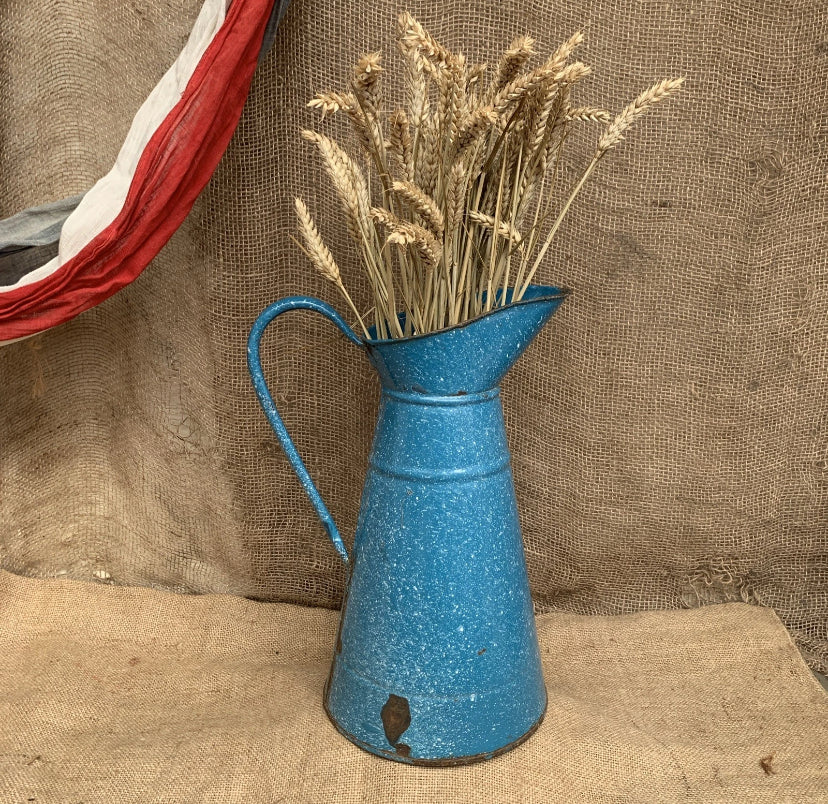 Enamel Jug / Vintage - Marbled Blue French Vase - Large - Farmhouse- Rustic