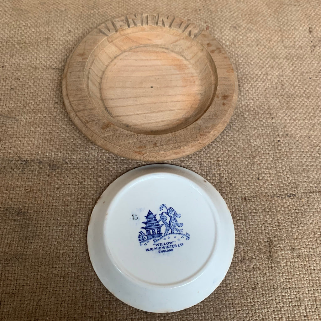 Vintage Carved Wooden Butter Dish - Ventnor - Willow Pattern - Isle Of White