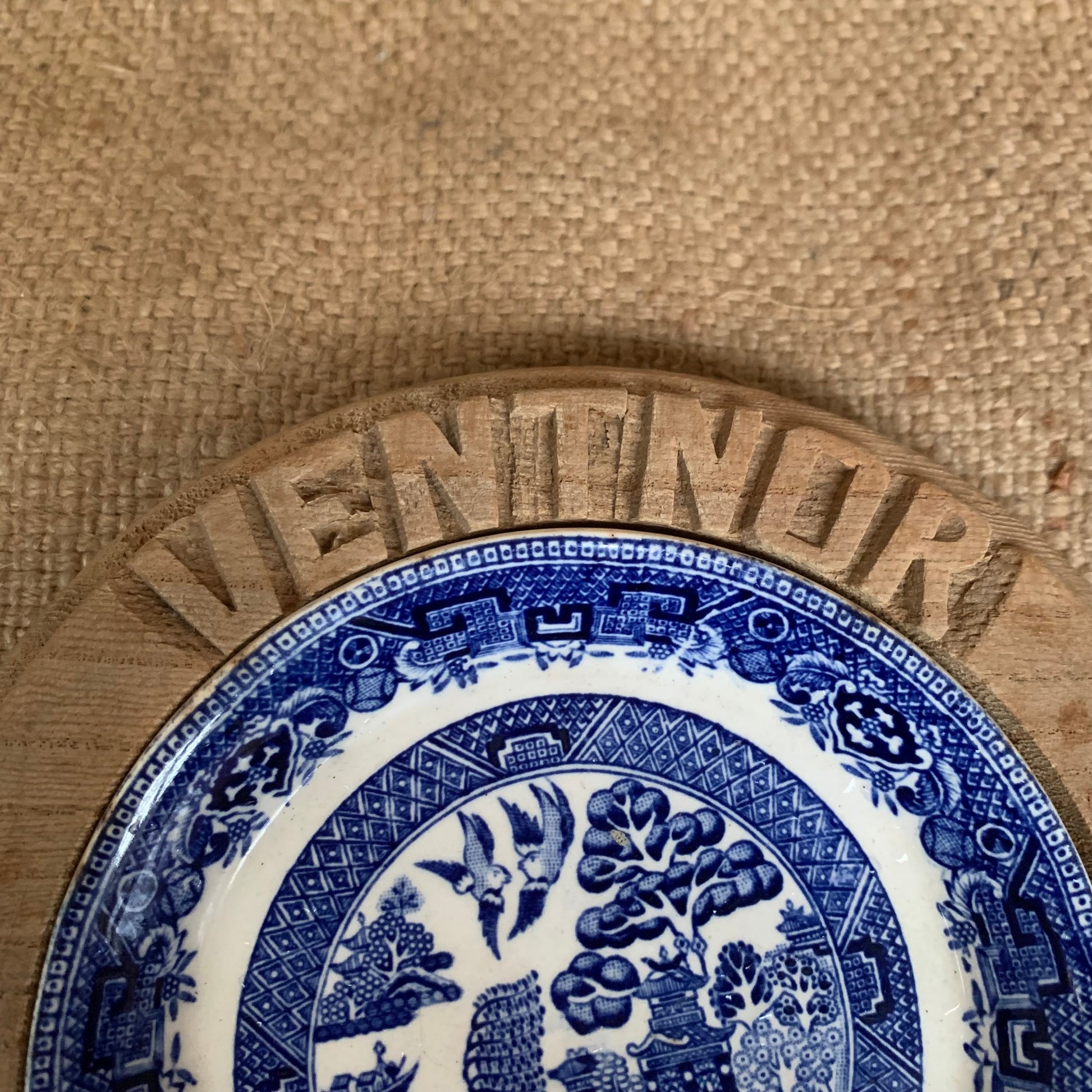 Vintage Carved Wooden Butter Dish - Ventnor - Willow Pattern - Isle Of White