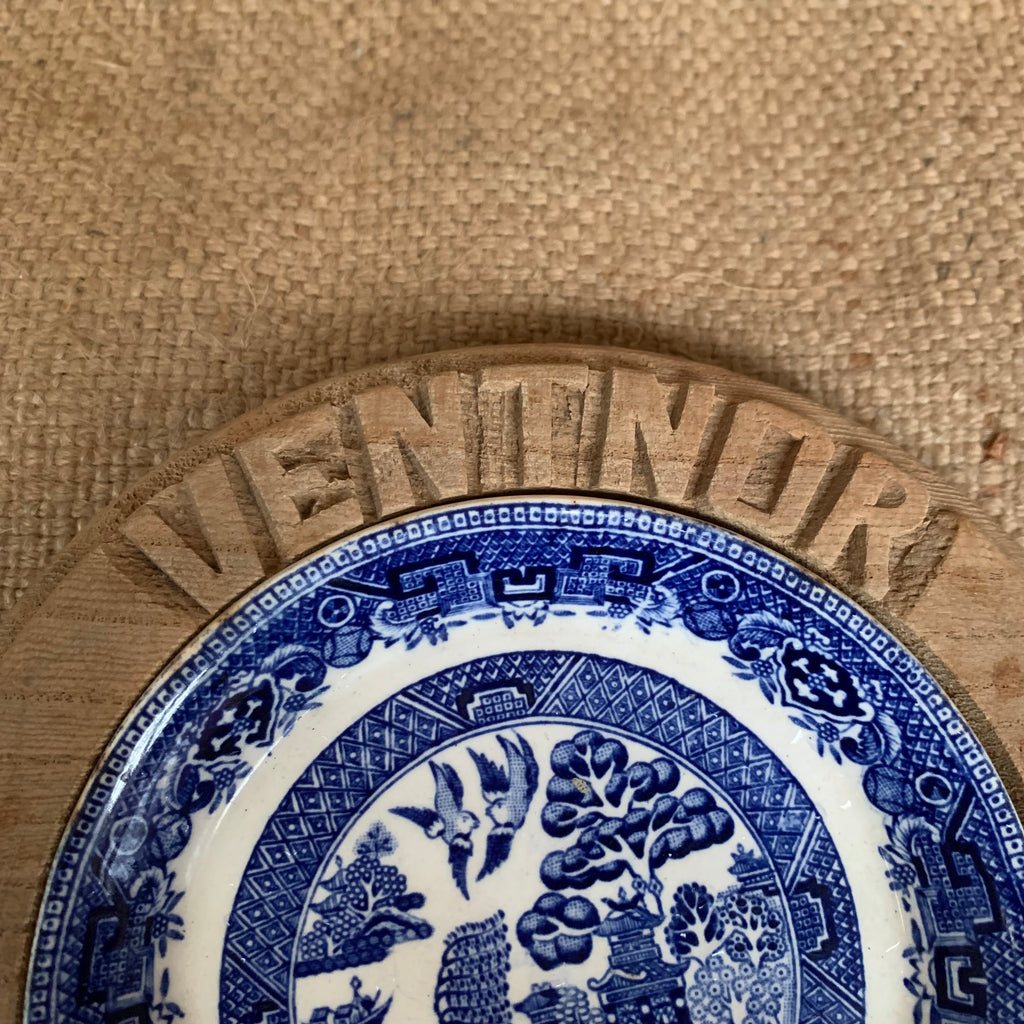 Vintage Carved Wooden Butter Dish - Ventnor - Willow Pattern - Isle Of White
