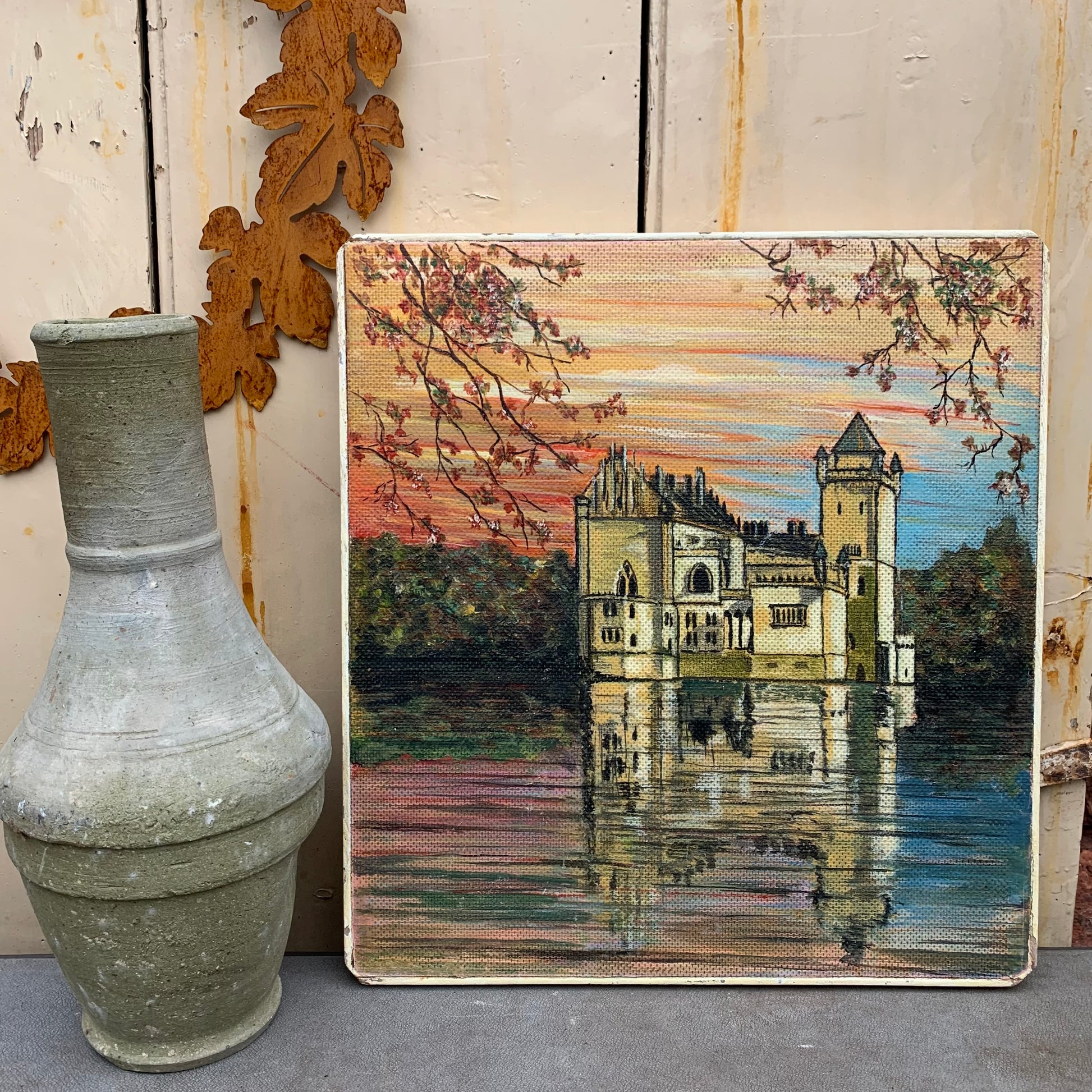 Castle on the lake - painting on board
