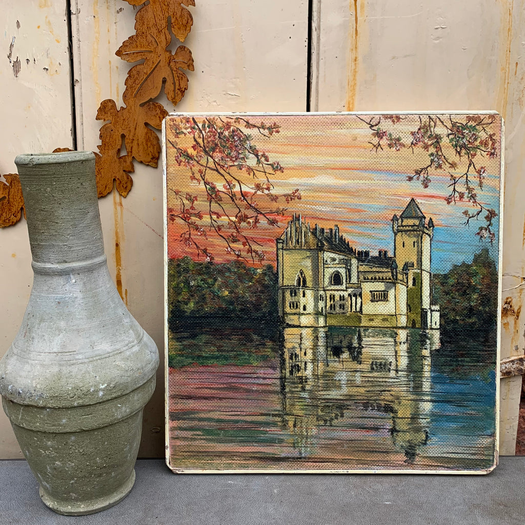 Castle on the lake - painting on board