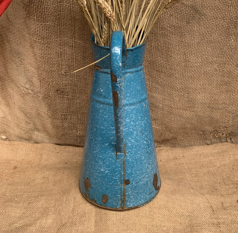 Enamel Jug / Vintage - Marbled Blue French Vase - Large - Farmhouse- Rustic