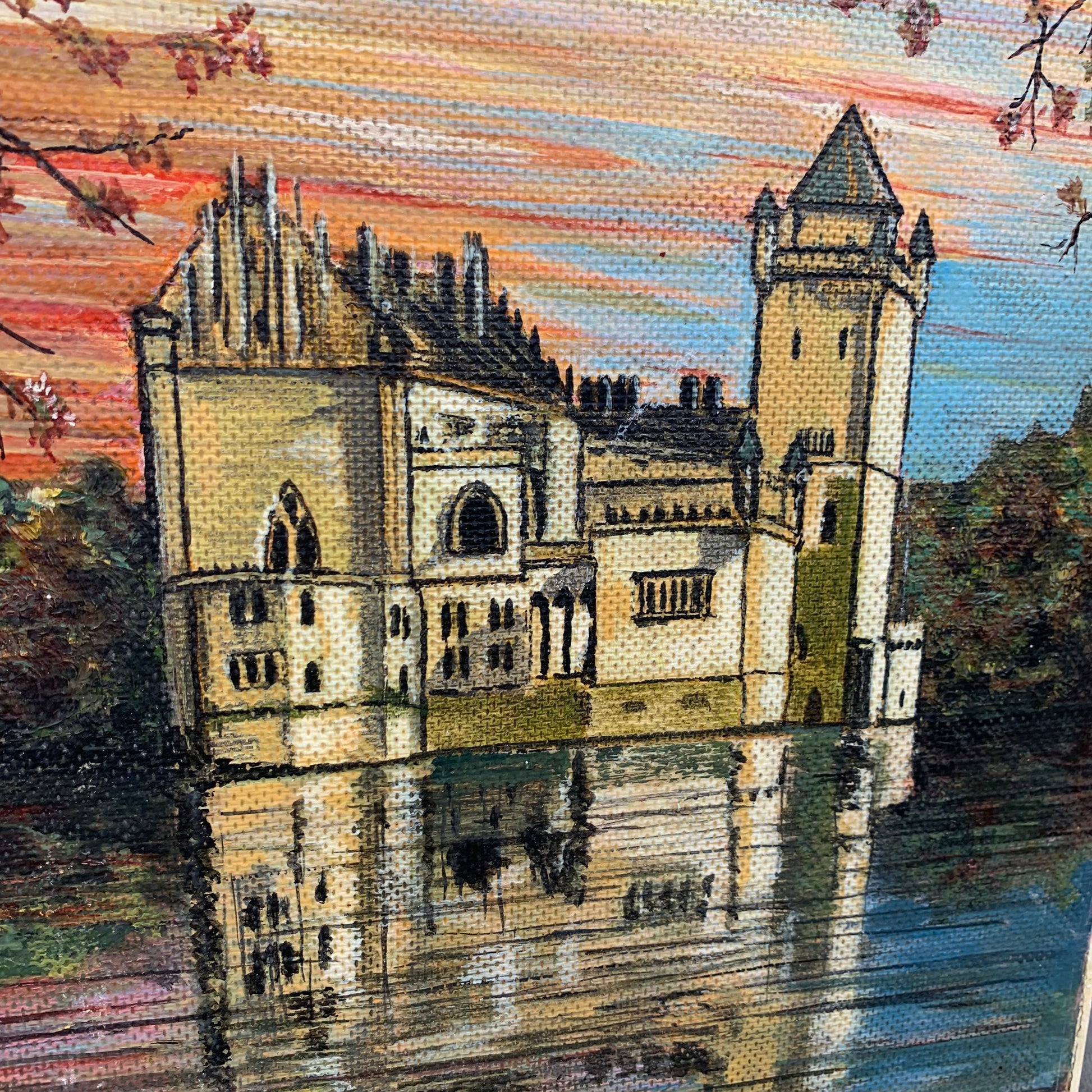 Castle on the lake - painting on board