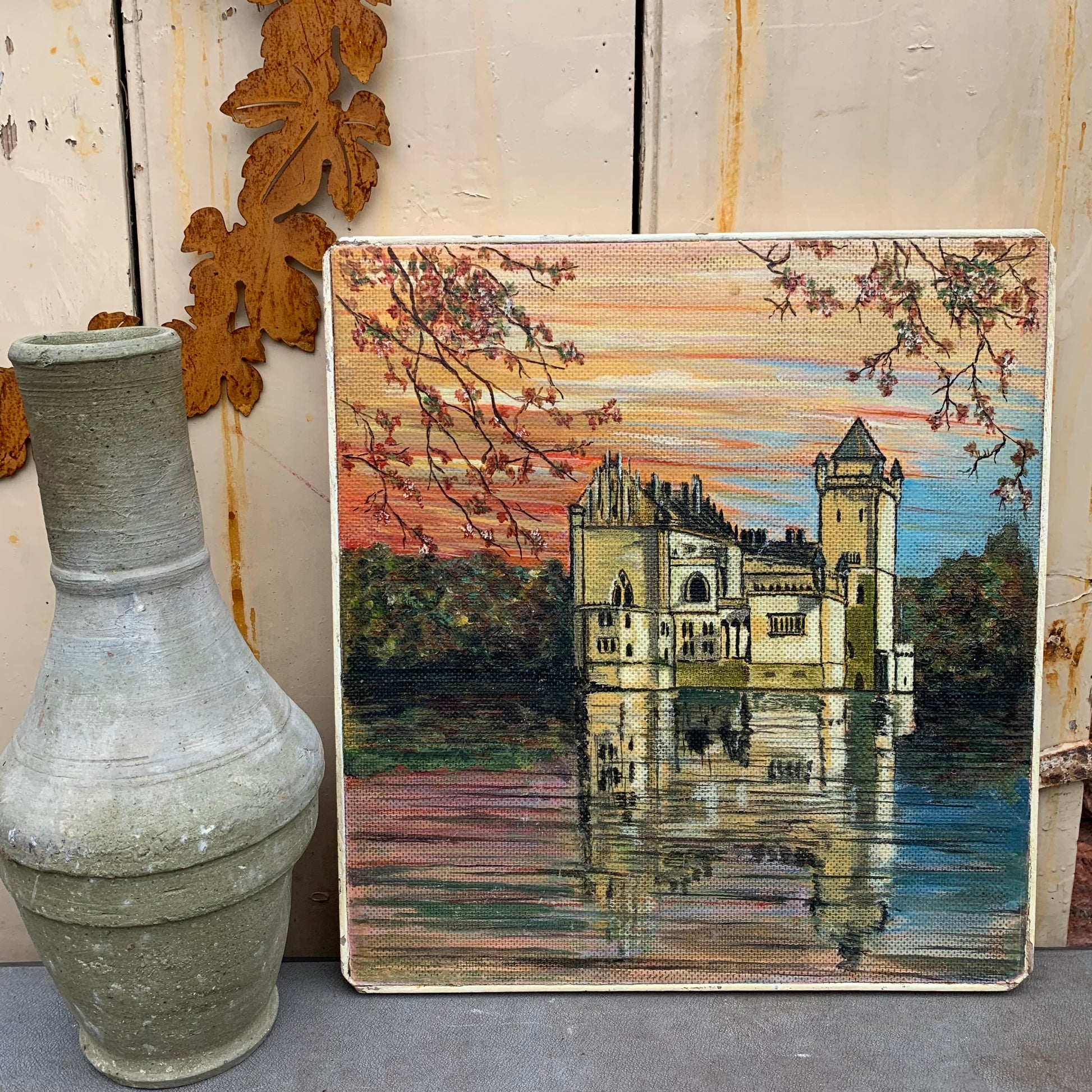 Castle on the lake - painting on board