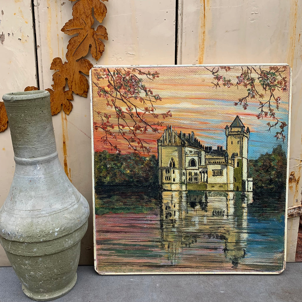 Castle on the lake - painting on board