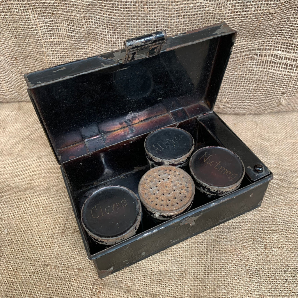 Antique Toleware Spice Box - Kitchenalia - Farmhouse