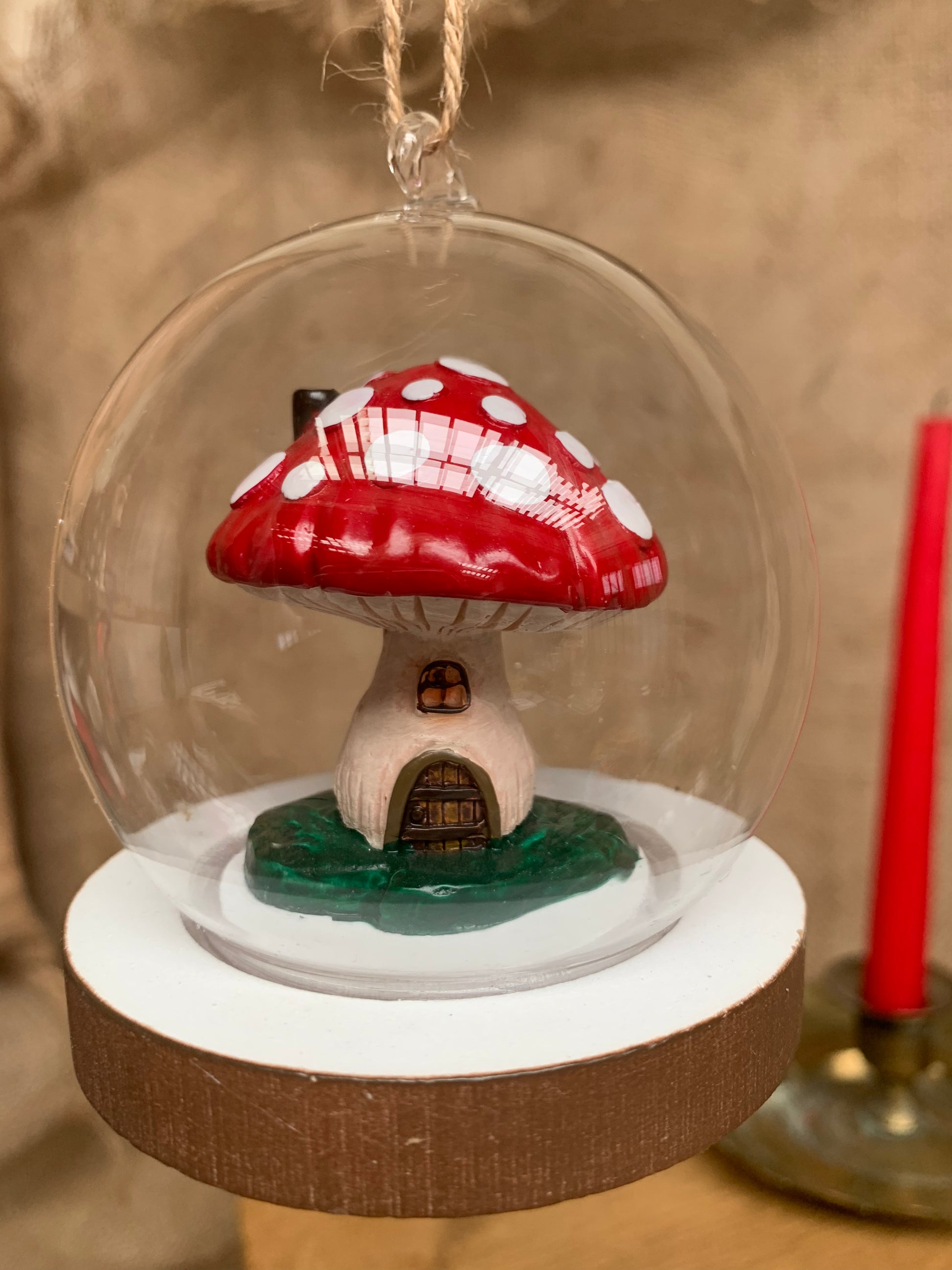 Mushroom House Glass Dome Hanging Decoration