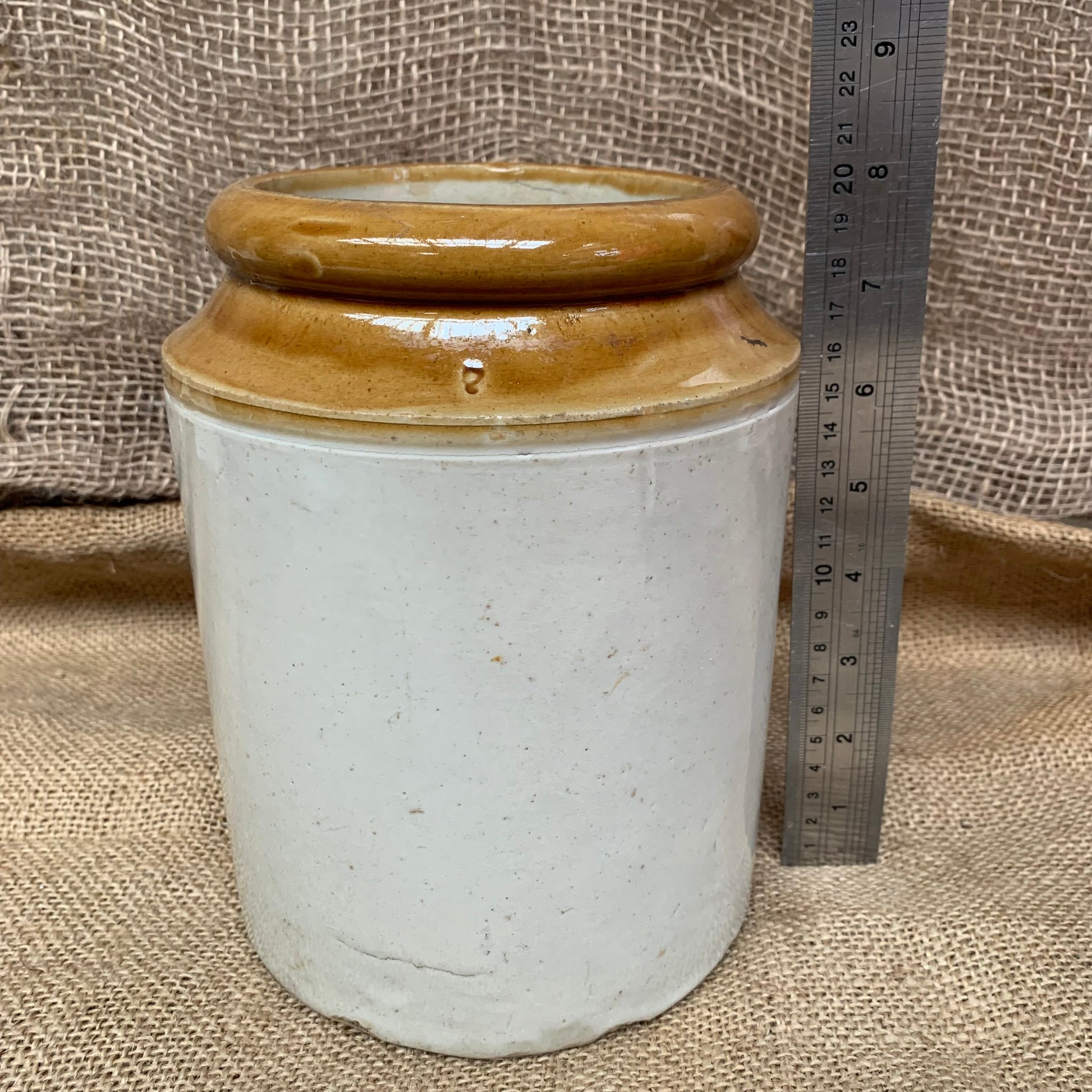 Vintage Stoneware Jar / Utensil Holder / Pickling Jar Farmhouse Kitchen - Large