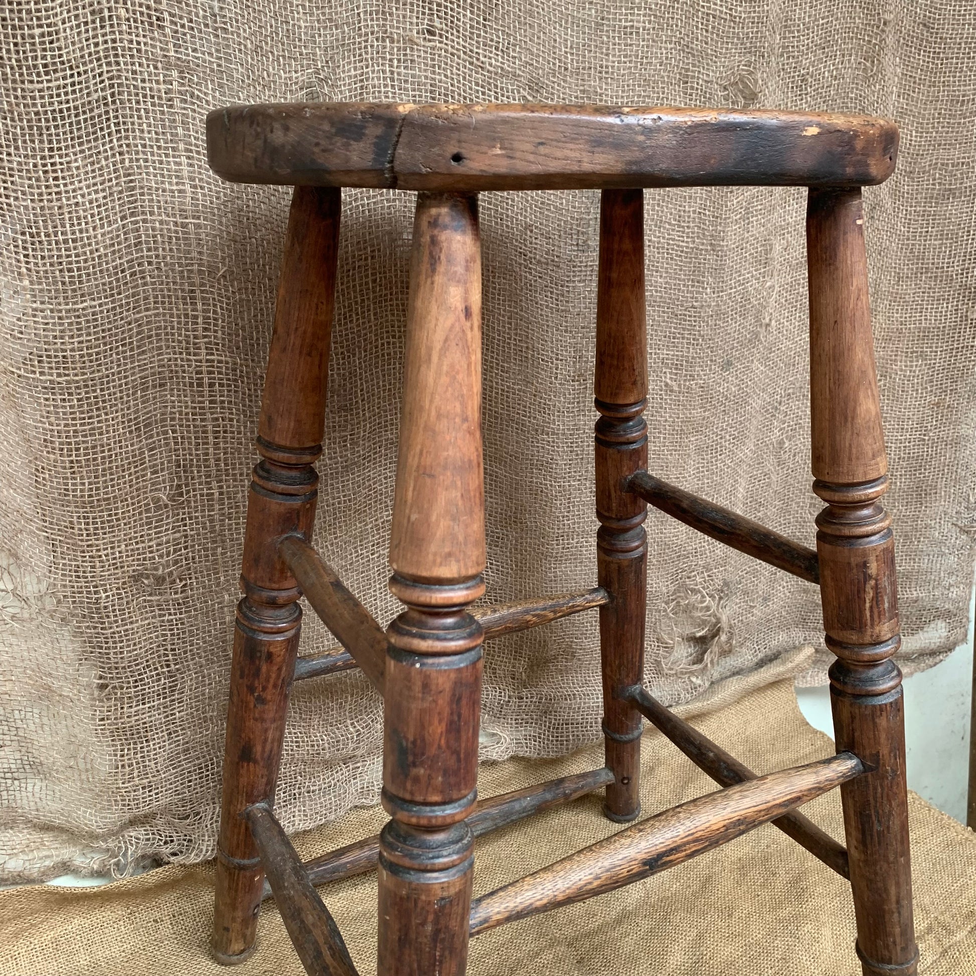 Antique Tall Wooden Stool