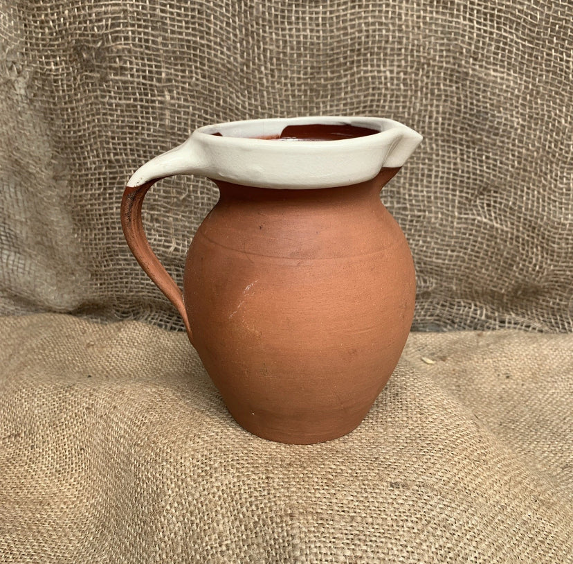 Vintage Terracotta Cream-Glazed Jug / Pitcher – Rustic Farmhouse Kitchen 1pt