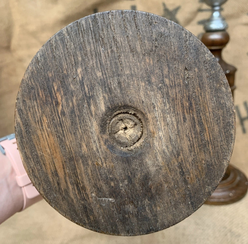 Vintage Wooden Candle Sticks White Metal Tops - Cottage Style- Oak