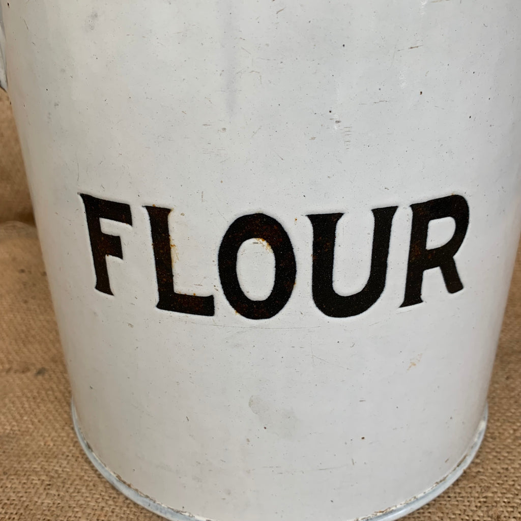 Vintage Enamel Flour Bin / Blue & White