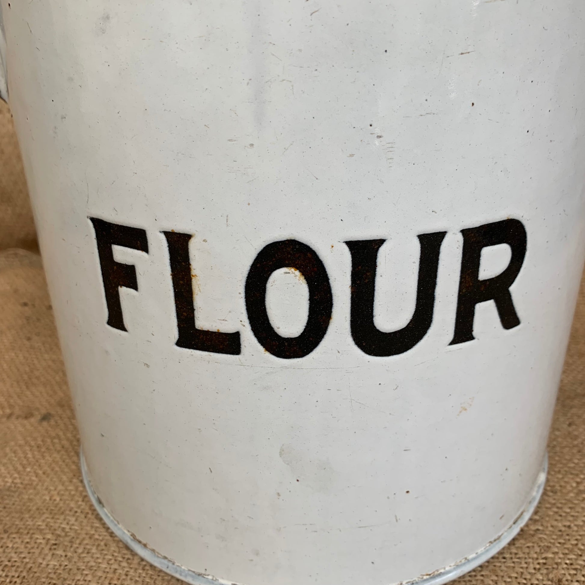 Vintage Enamel Flour Bin / Blue & White