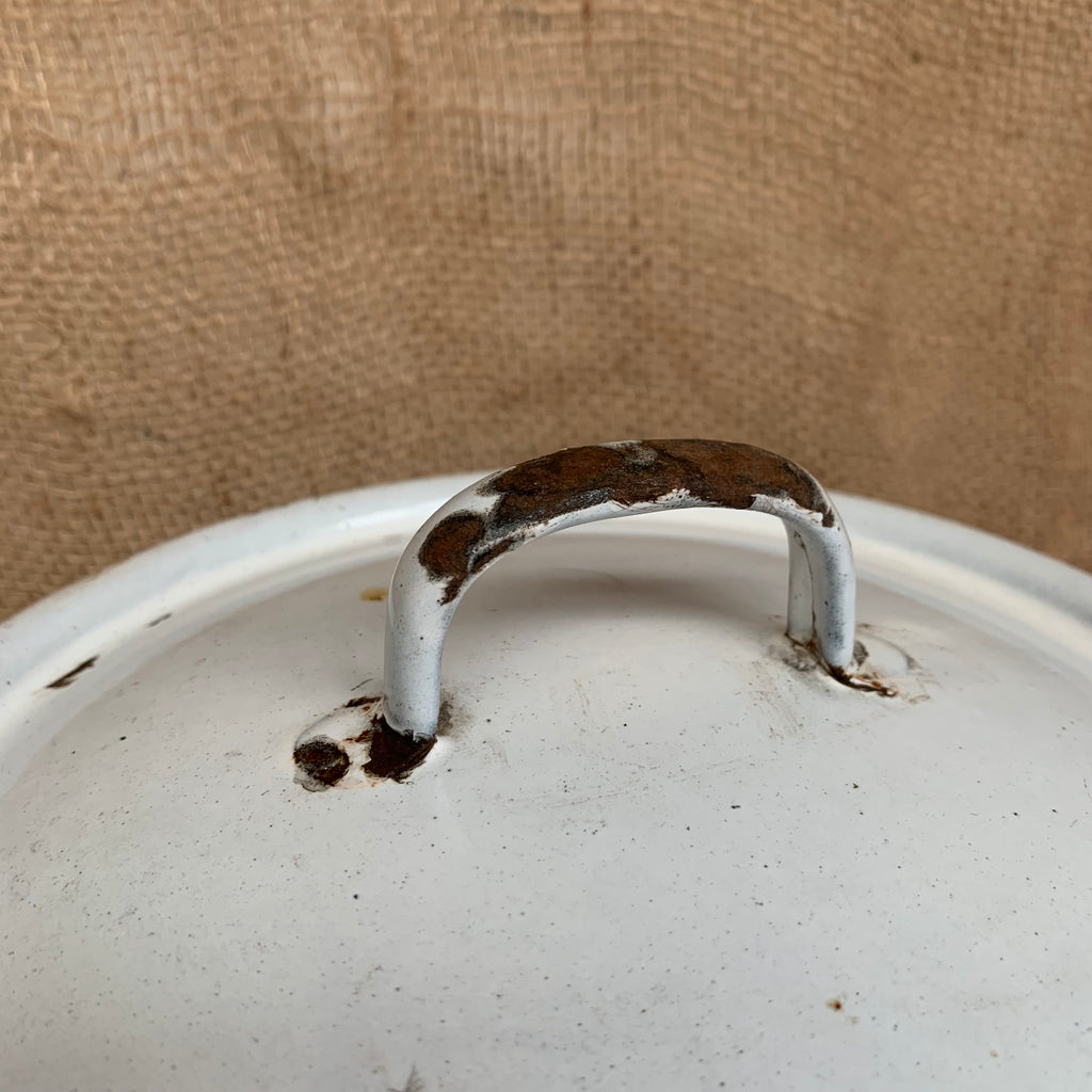 Vintage Enamel Flour Bin / Blue & White