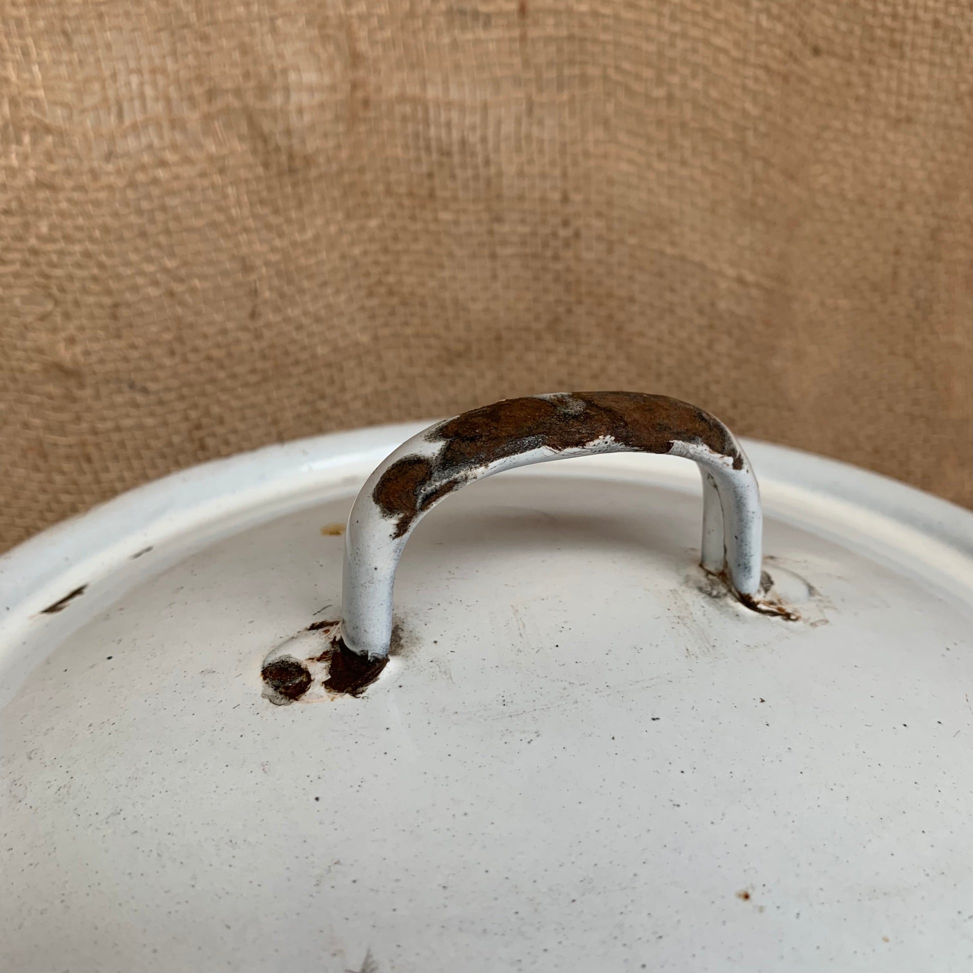 Vintage Enamel Flour Bin / Blue & White