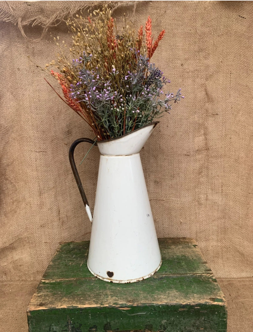 French Enamel Jug / Vase - Farmhouse - Cottage - Rustic