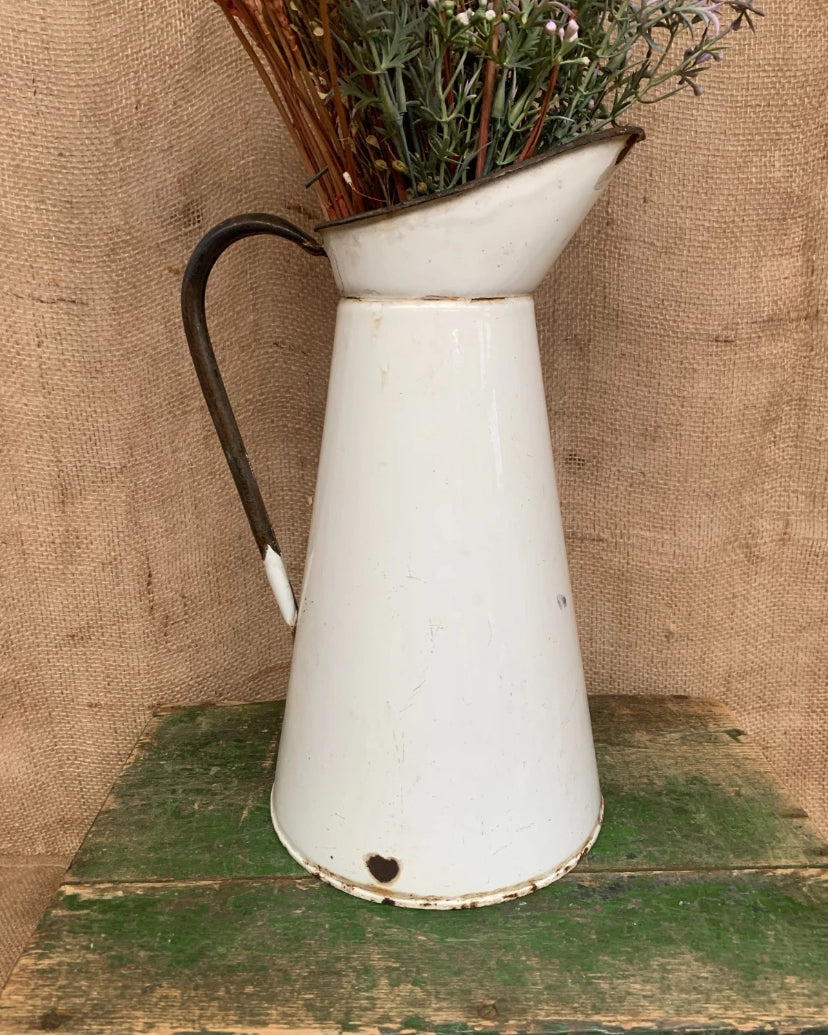 French Enamel Jug / Vase - Farmhouse - Cottage - Rustic