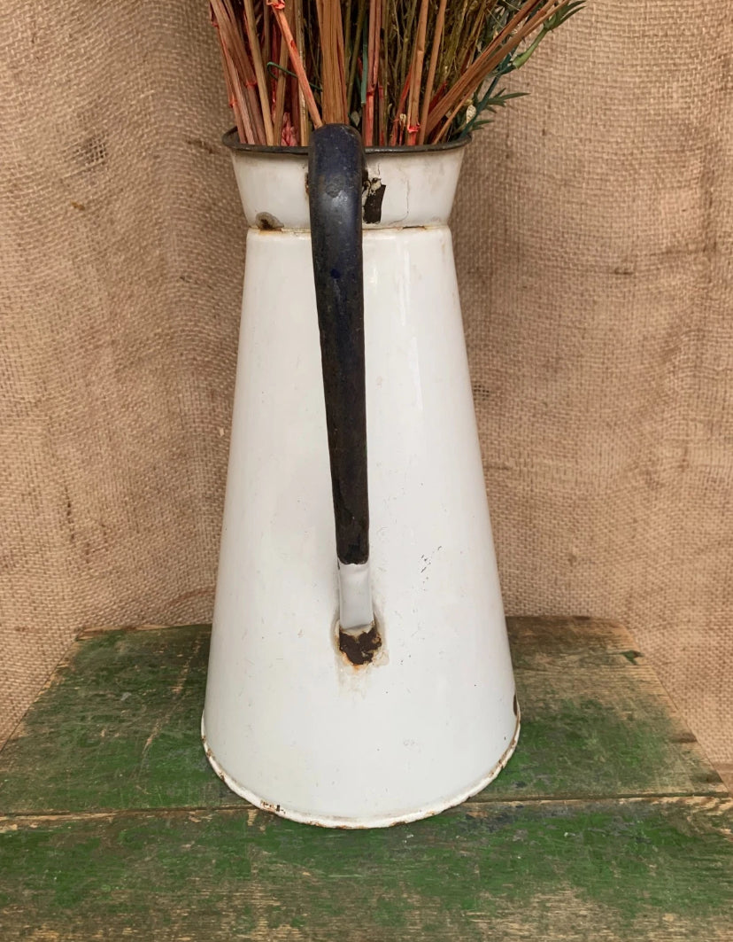 French Enamel Jug / Vase - Farmhouse - Cottage - Rustic