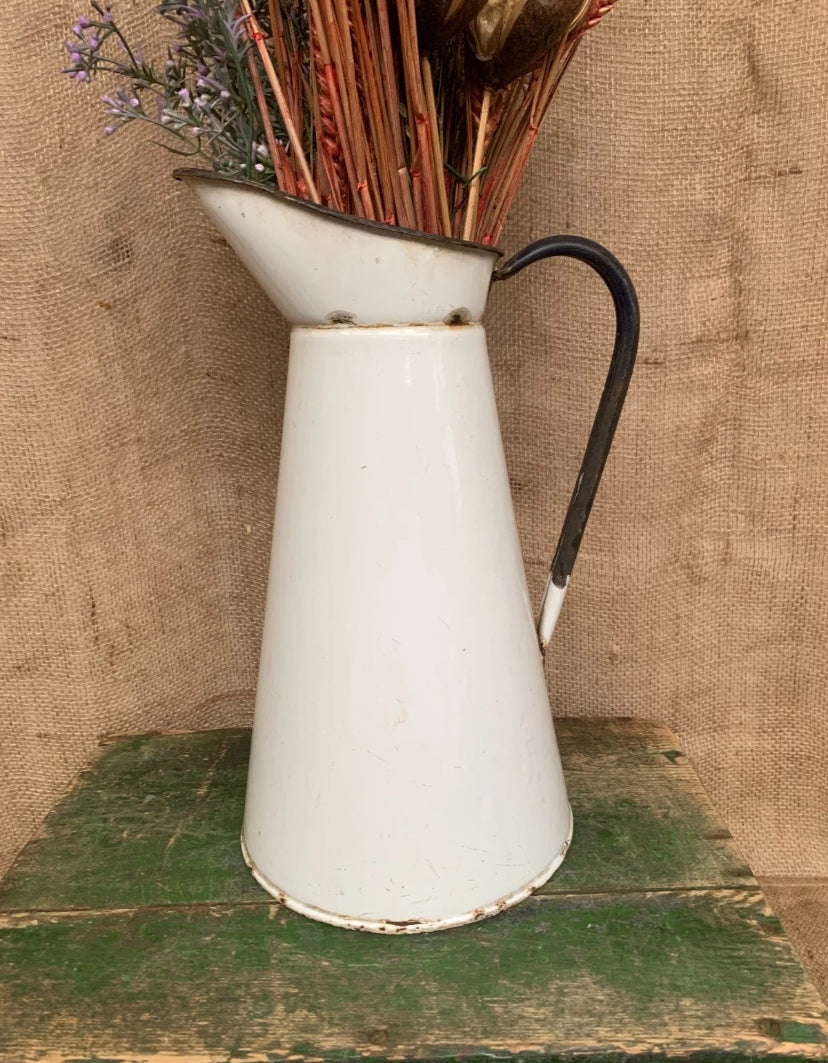 French Enamel Jug / Vase - Farmhouse - Cottage - Rustic