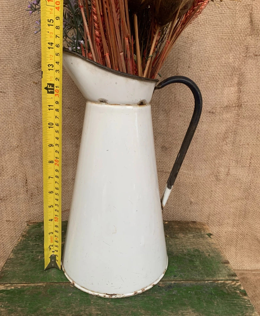 French Enamel Jug / Vase - Farmhouse - Cottage - Rustic